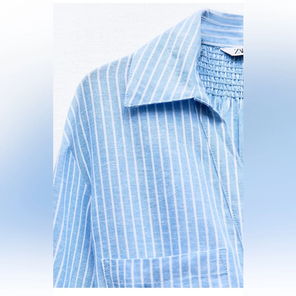 Zara Linen Blend Belted Shirt Dress - Picture 2 of 9